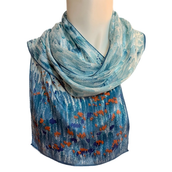 Vintage Vera Neumann 100% Silk Scarf – Blue & Orange Abstract Floral – Made in J - Picture 1 of 7